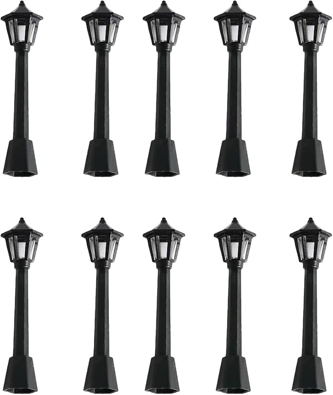 10 Pzas Postes Luz Mini Tren Exteriores Negro