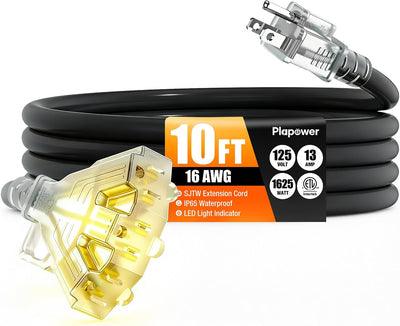 Cable extensión exterior 10ft 16/3 con 3 salidas resistente agua