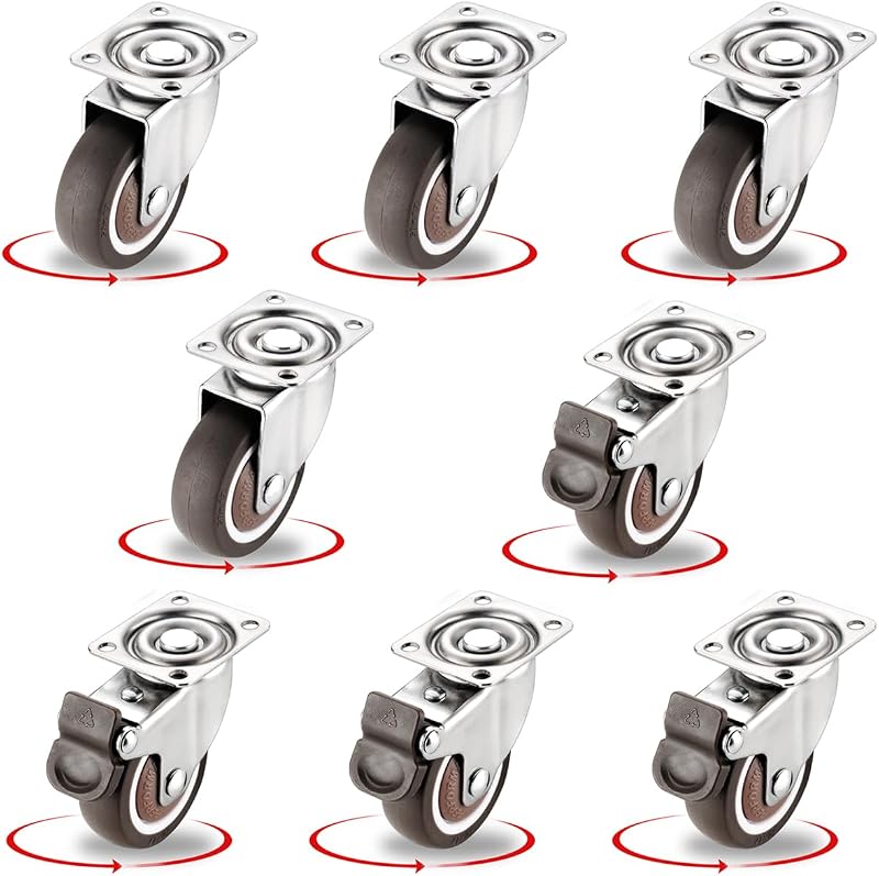 8 Pzas Ruedas Giratorias 1.5" Goma Bloqueo Metálica Muebles
