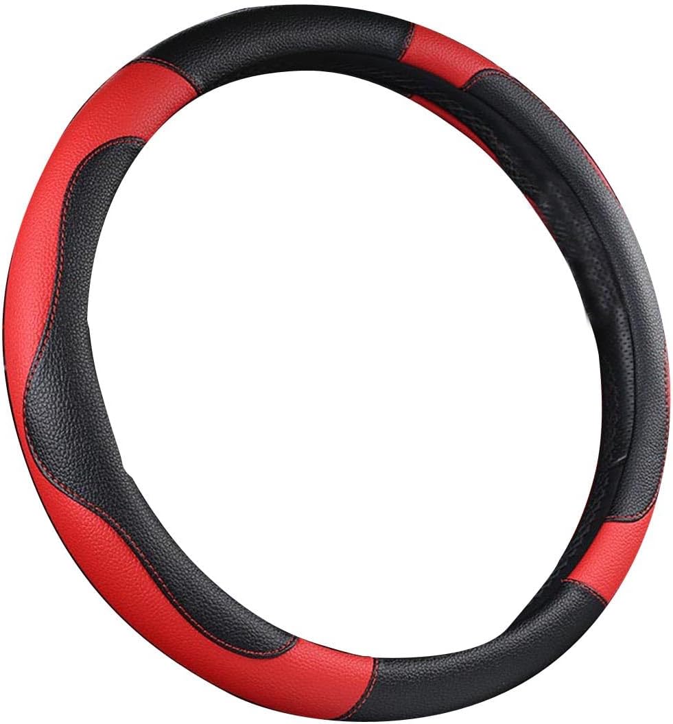 Funda volante coche cuero sintético transpirable 15pulg rojo