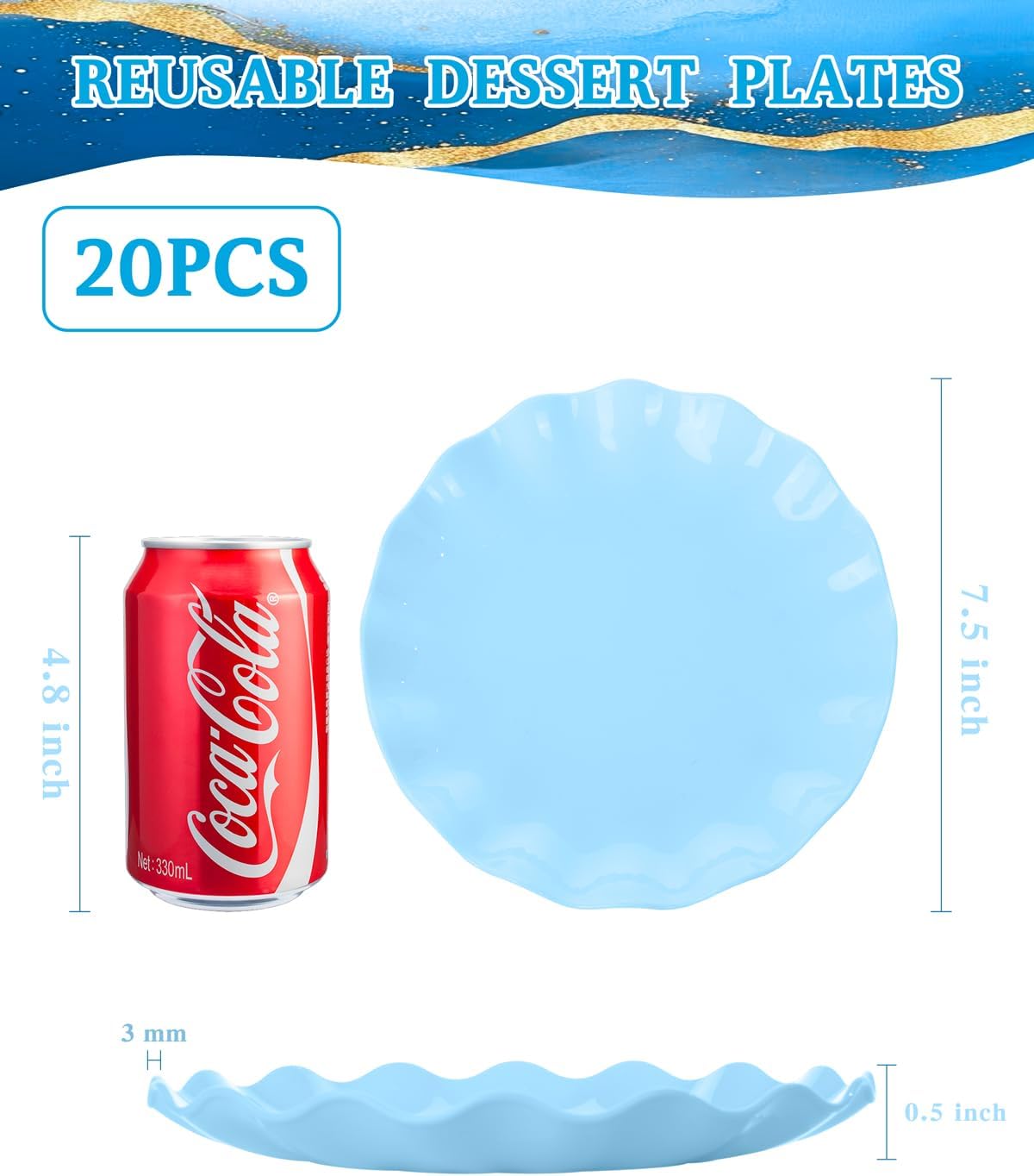 20 Pzas Platos Plástico Azul 7.5pulg Reutilizables
