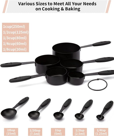 Set 10 Pzas Tazas y Cucharas Medidoras Acero Inox