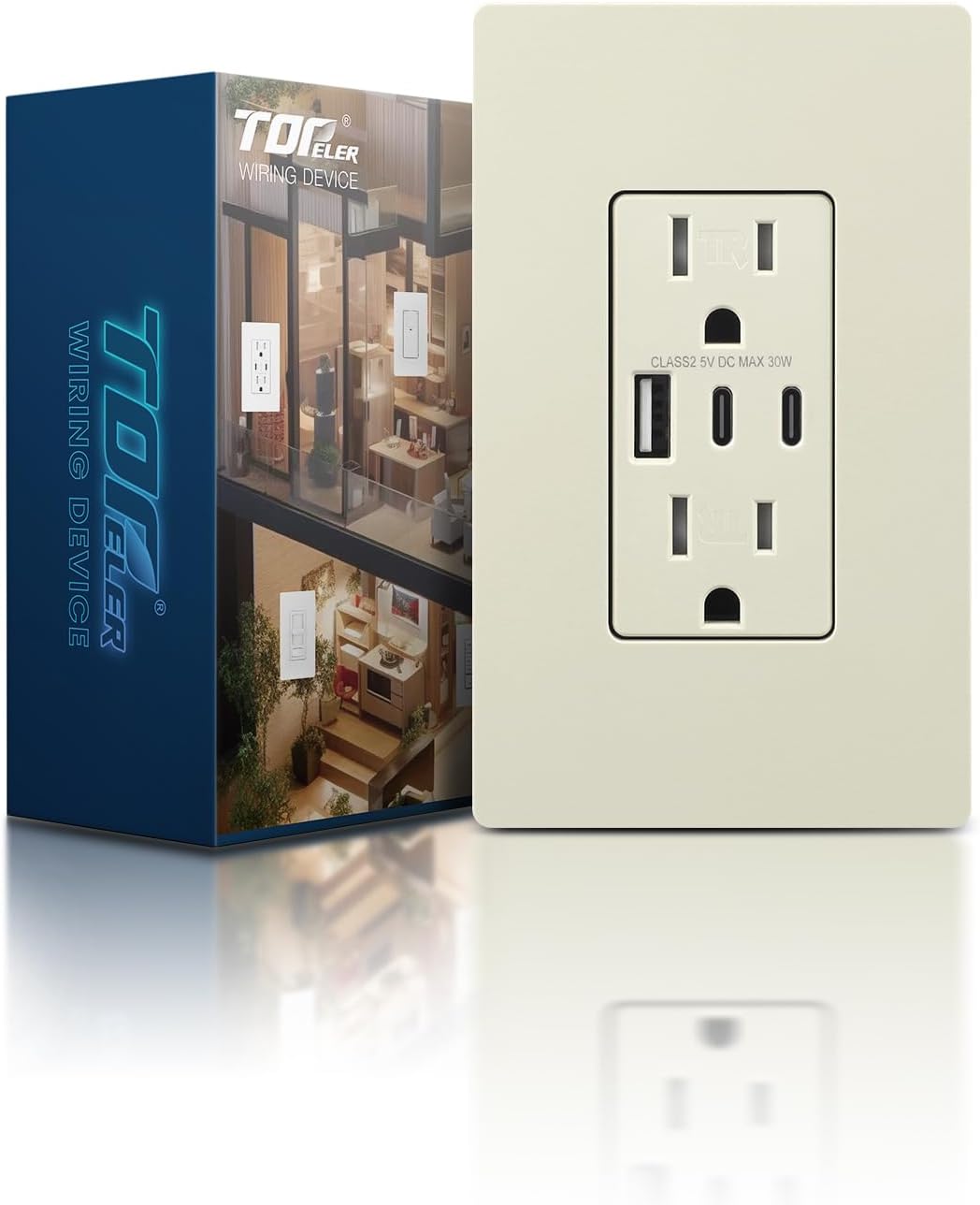 Enchufe USB C 30W 6A con puertos C y A resistente ETL FCC