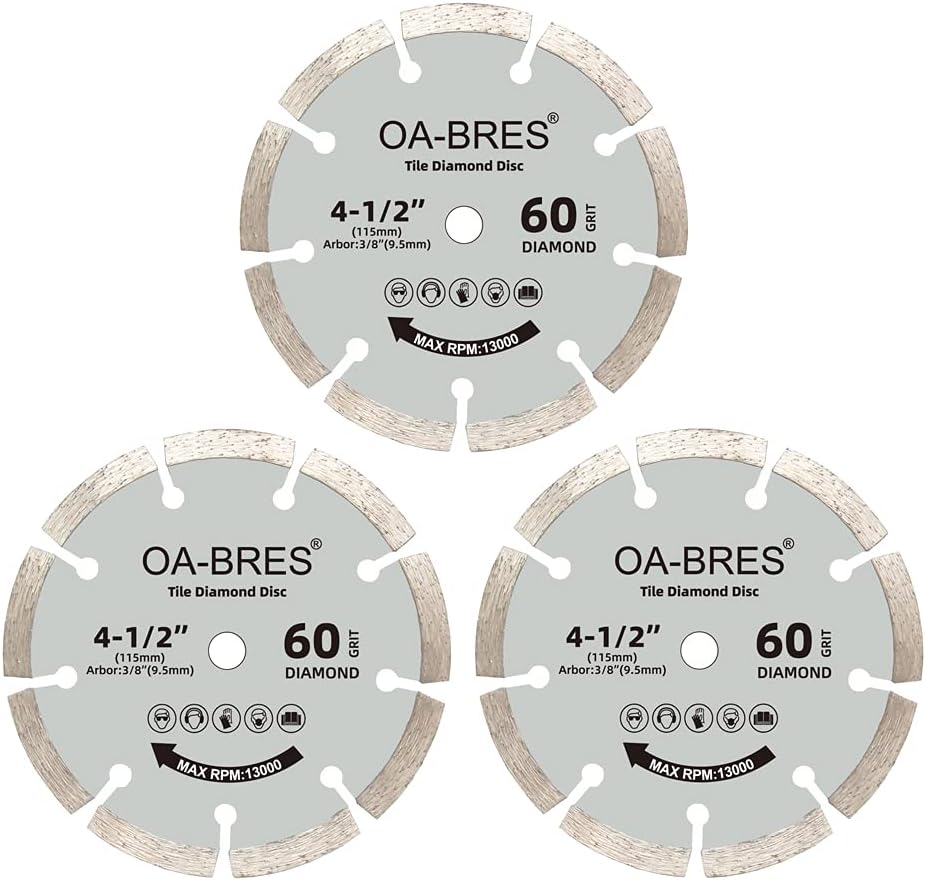 3 Hojas Sierra Diamante 60 Grano 4.5pulg Eje 3/8pulg para Cerámica