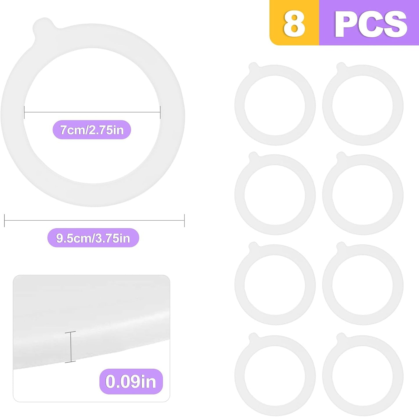 8 anillos sellado silicona 3.75pulg blancas tapas frascos vidrio