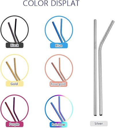 Pajitas metal rectas 8.5pulg reutilizables 10 pzas 7 colores