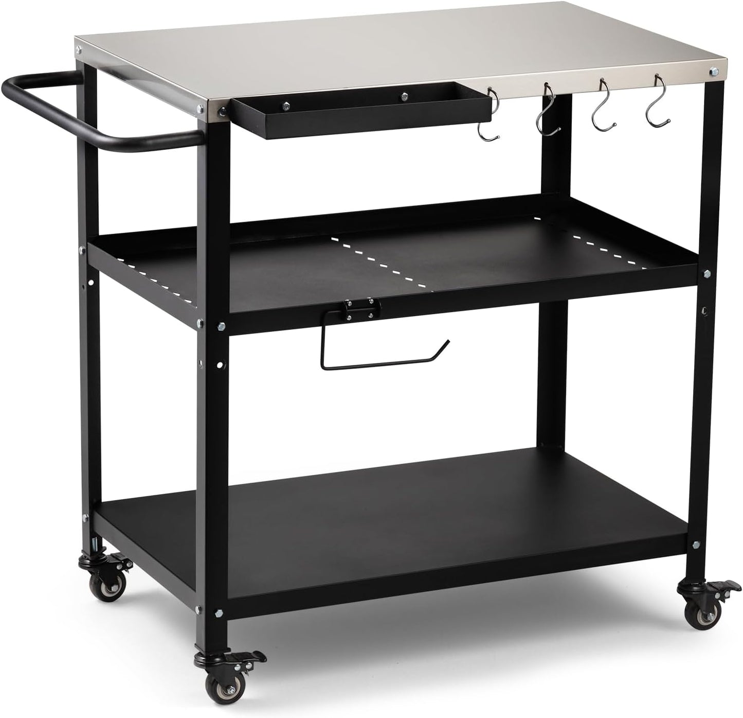 Mesa carrito parrilla 4 ruedas bloqueo mango negro acero