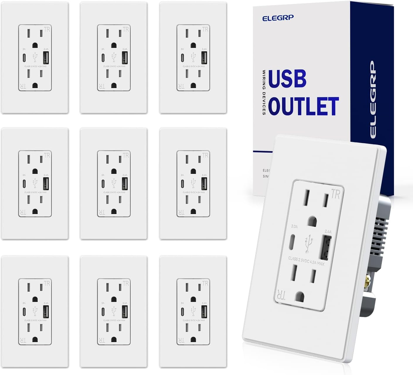 Cargador USB pared dúplex 15A puertos A y C 10 pzas blanco