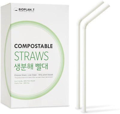 200 Popotes Compostables Poliláctico 8.25x0.28pulg Blanco Sin BPA