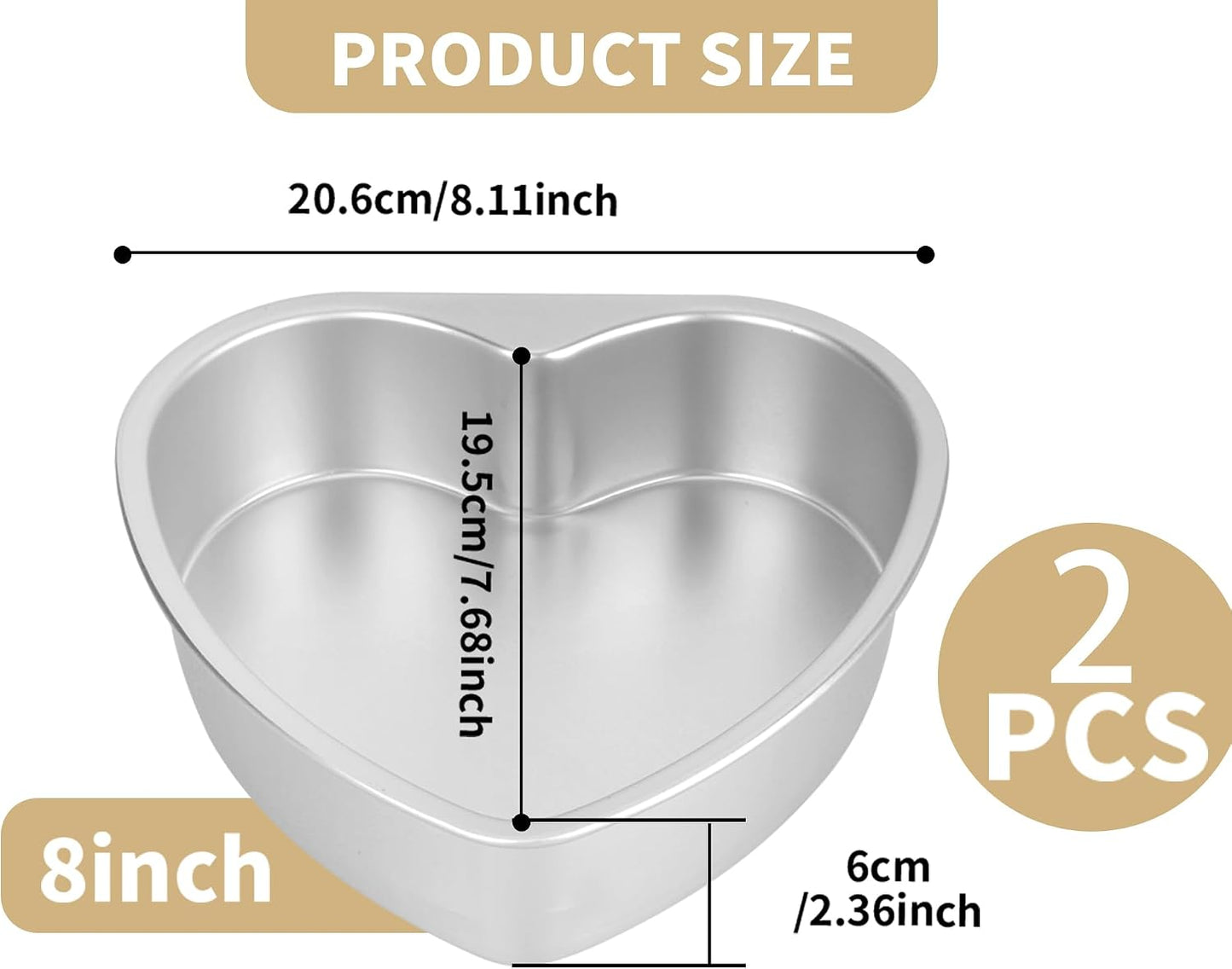 2 Moldes Corazón 8pulg Aluminio para Hornear Bodas