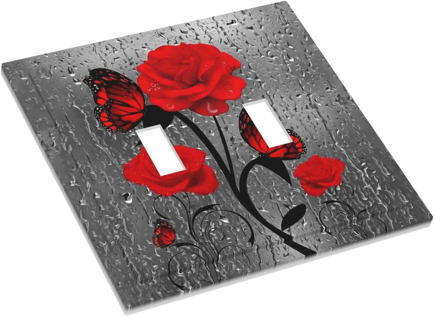 Cubierta interruptor doble con flores rosa decorativa