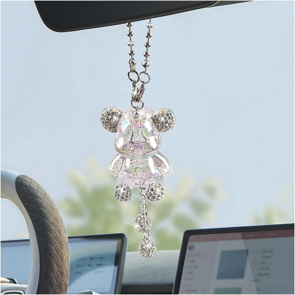 Adorno oso cristal suerte para espejo retrovisor automóvil morado