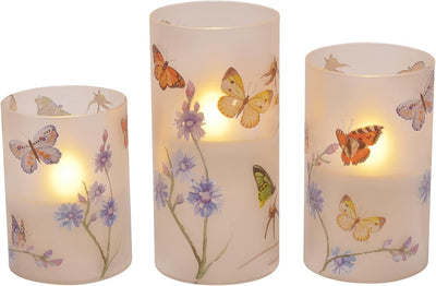 3 Velas LED Cristal Sin Llama Mariposas 6"