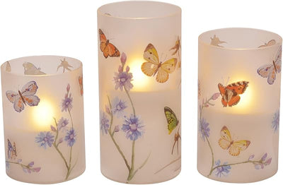 3 Velas LED Cristal Sin Llama Mariposas 6"
