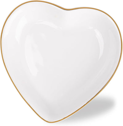 Plato cerámica corazón blanco borde dorado