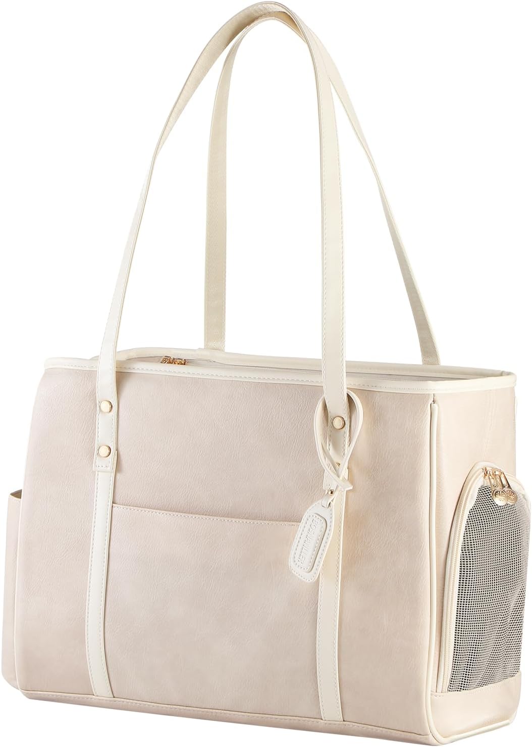 Bolsa transporte mascotas cuero aprobada aerolíneas beige