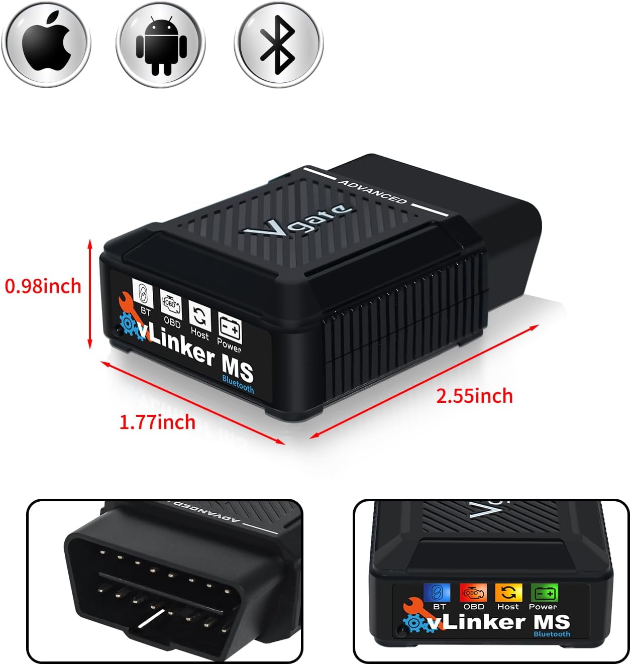 Escáner OBD2 Bluetooth vLinker para iOS Android Windows