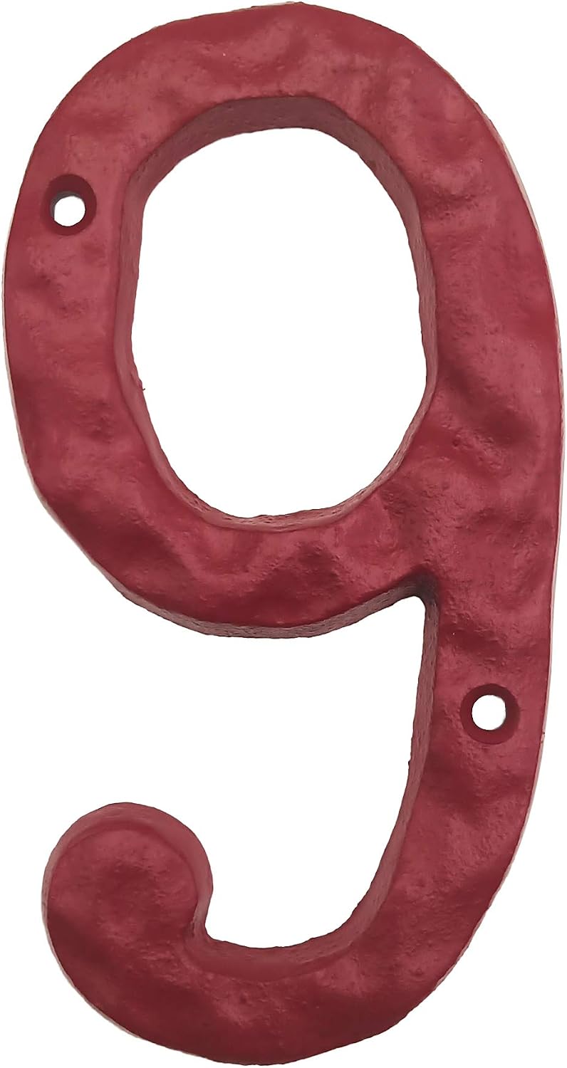 Número de casa hierro fundido 5.5pulg alto martillado rojo