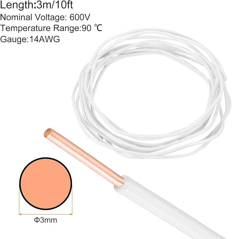 Cable eléctrico 14 AWG 10pies cobre sólido 600V UL color blanco