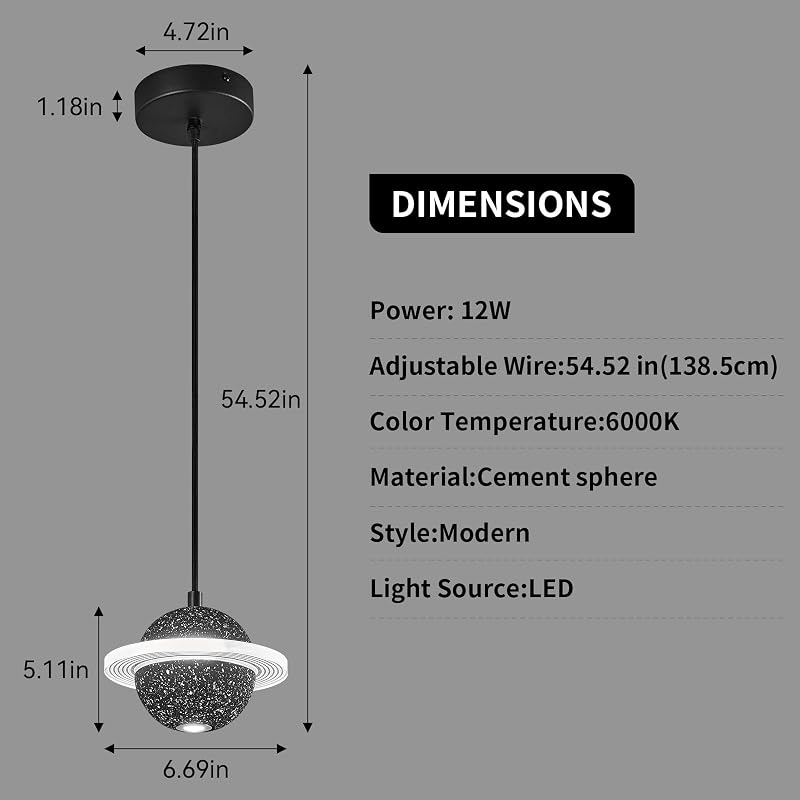 Lámpara colgante led concreto isla cocina ajustable negro