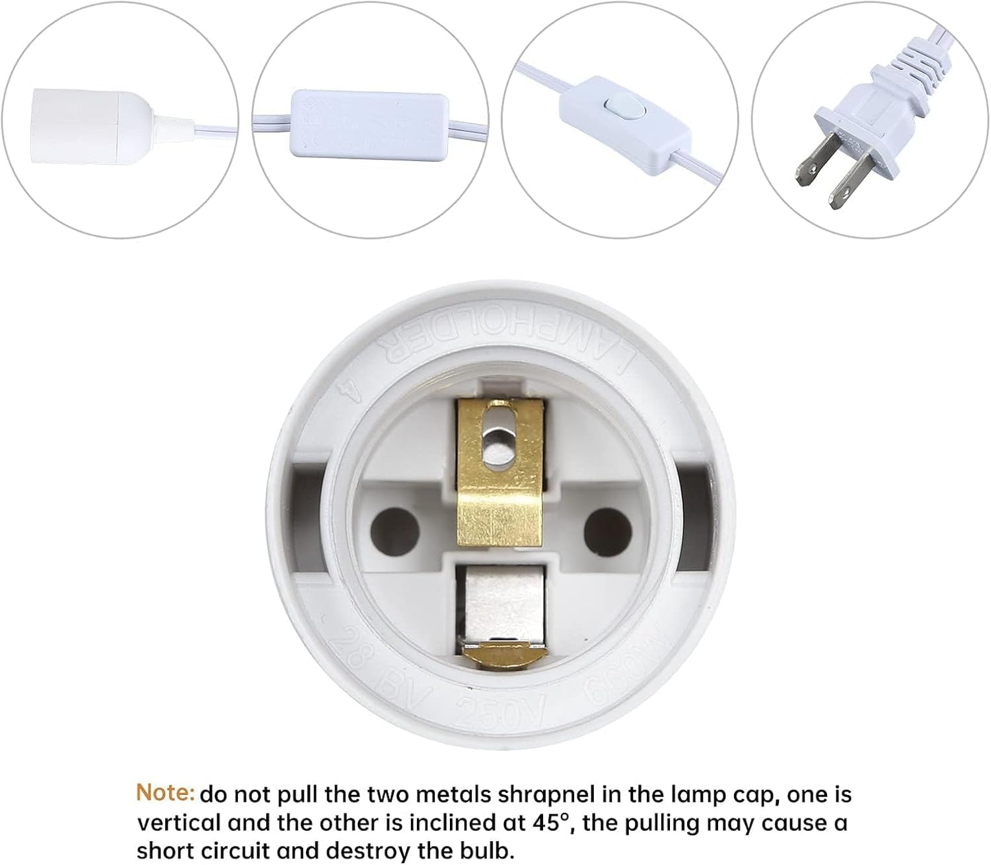 Cable extensión linterna colgante enchufe E26 12ft blanco