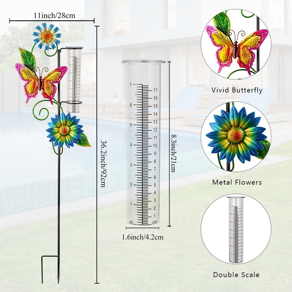 Pluviómetro mariposa con estaca 7" para jardín