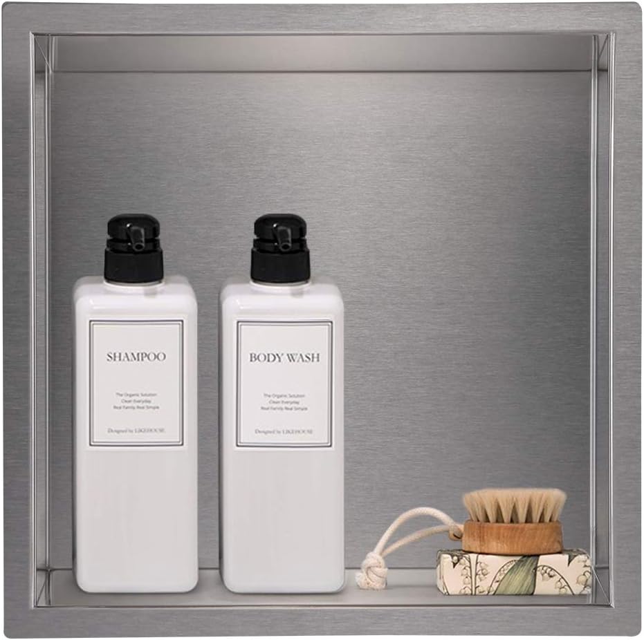 Nicho ducha acero inox cepillado 12x12" organiz. baño