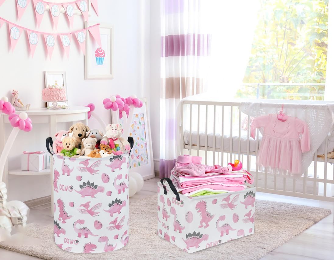 Cesta dinosaurio rosa para niños y niñas organizador juguetes