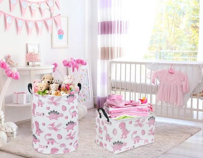 Cesta dinosaurio rosa para niños y niñas organizador juguetes