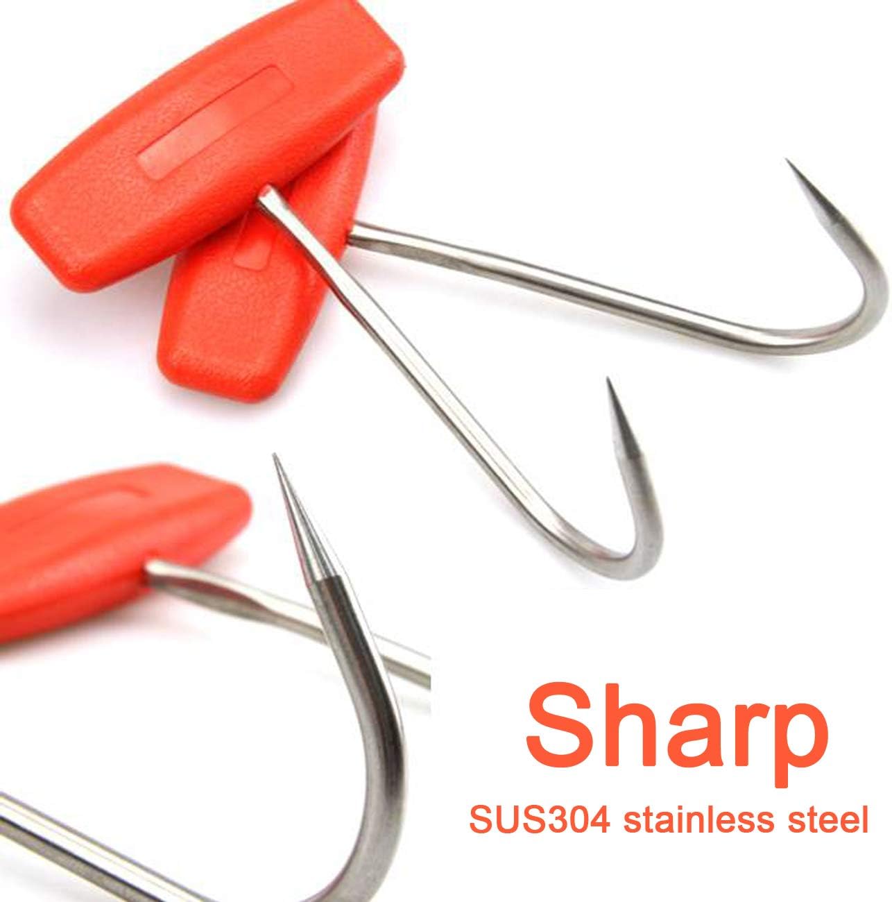 2 Ganchos Carne Forma T Acero Inox 6" Kit Carnicería Naranja