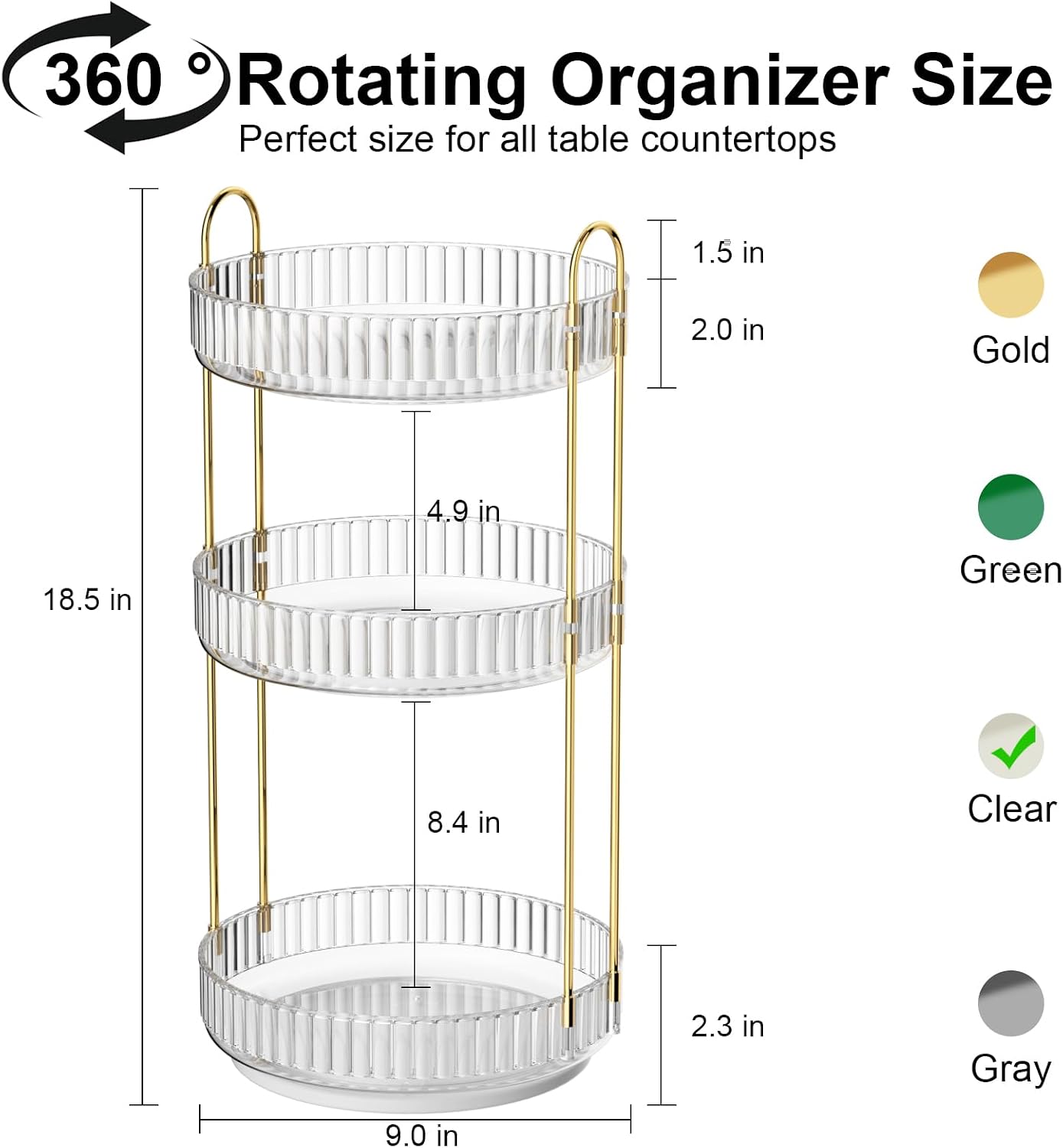 Organiz. giratorio 360° para maquillaje y baño 3 niveles