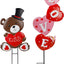 Decoración San Valentín 2 carteles estacas metal corazón oso