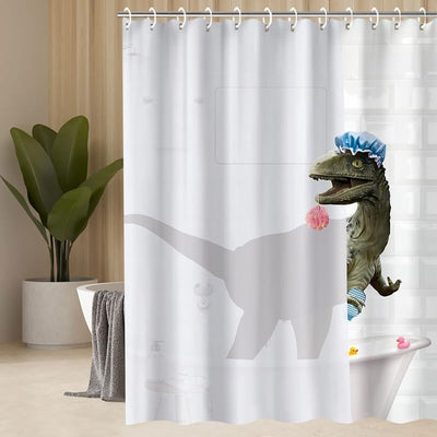 Cortina ducha dinosaurio niños 72x72pulg con 12 ganchos