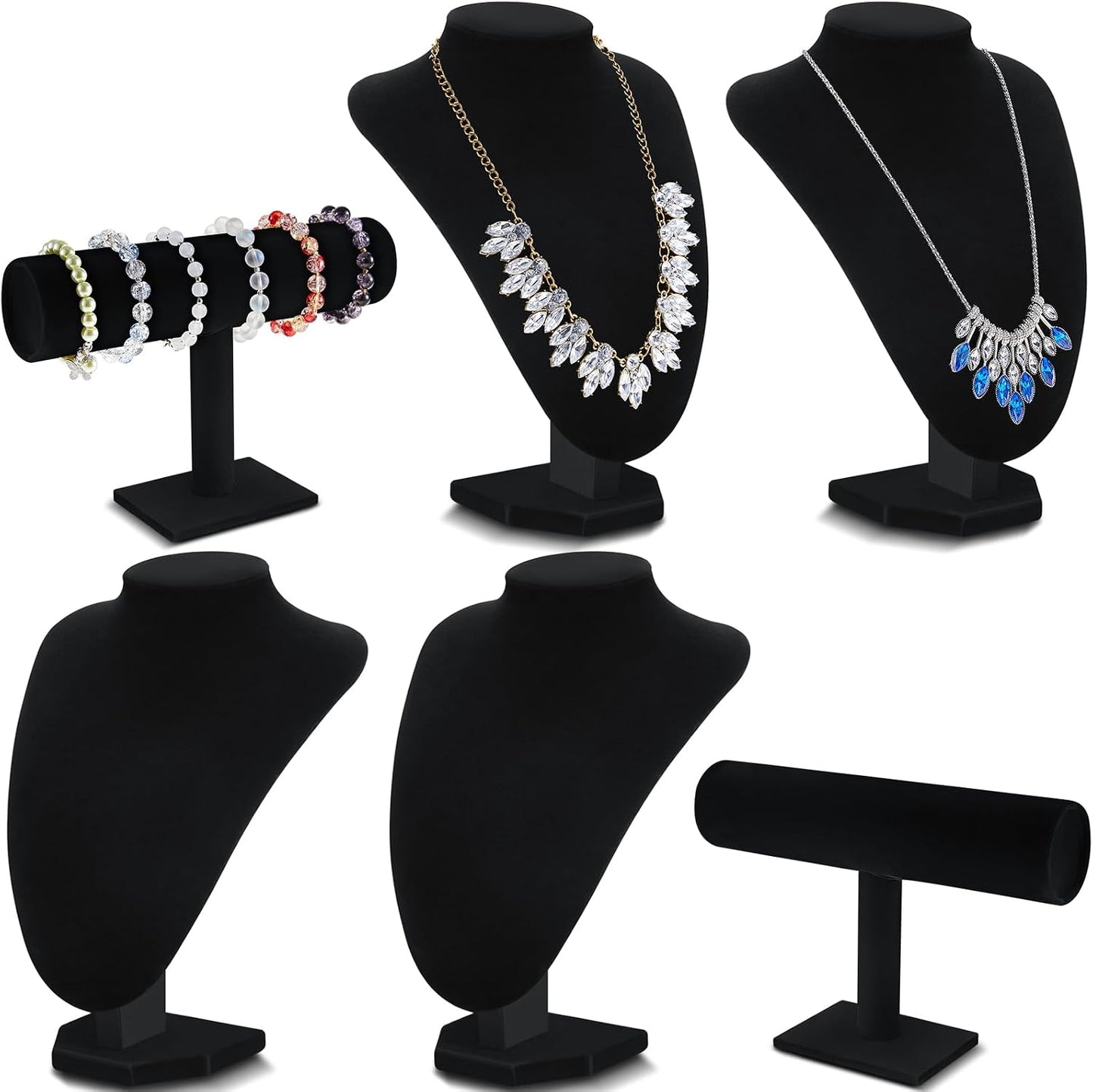 Set 6 pzas soporte joyería barra T busto negro