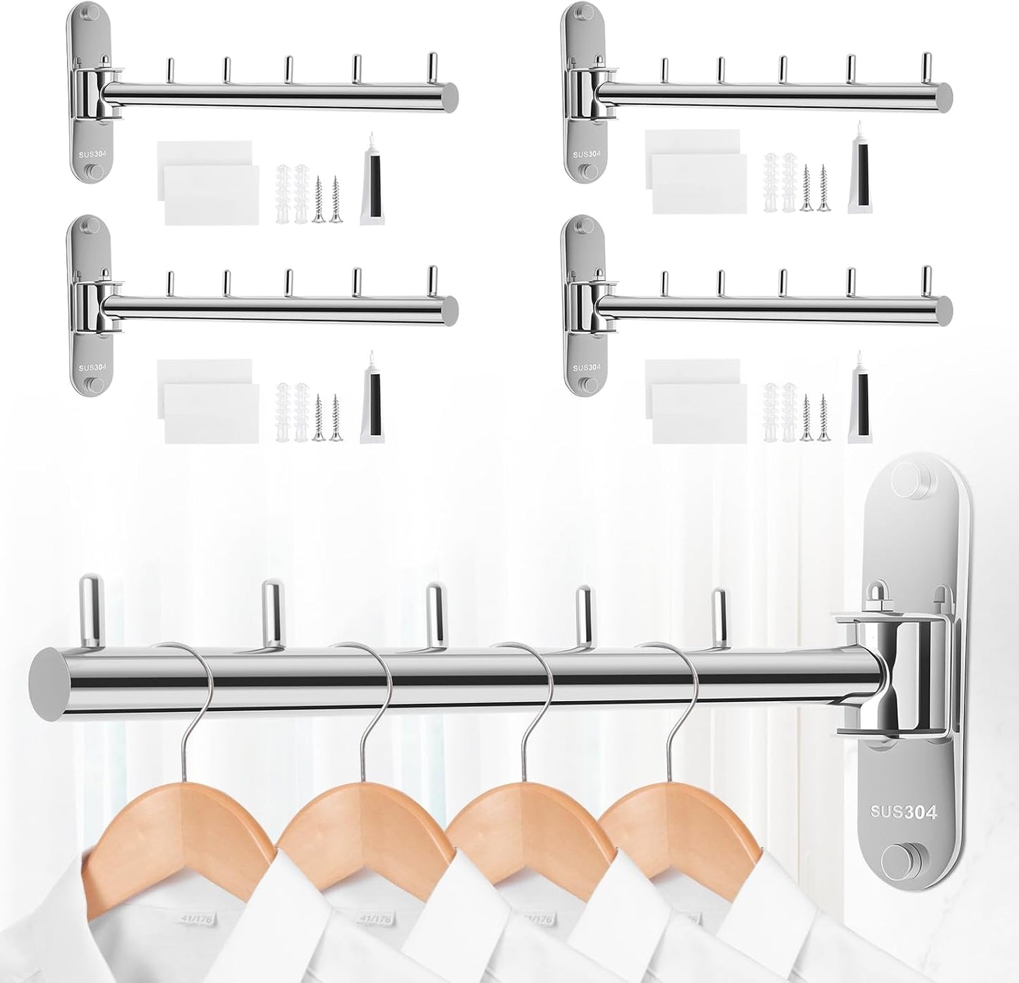 4 Pzas Estante Colgar Ropa Acero Inox 180°
