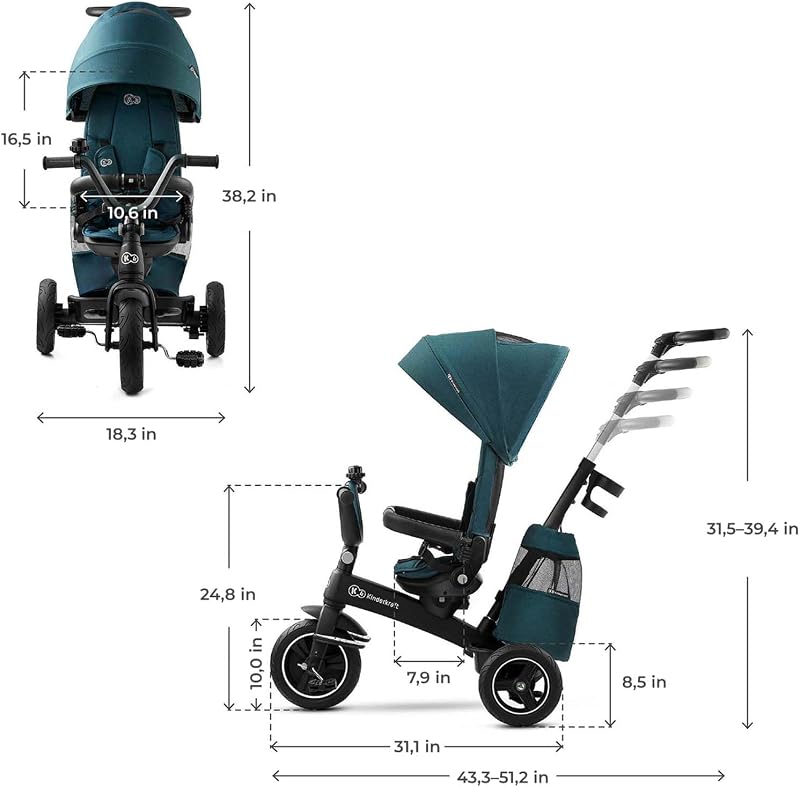 Triciclo 5en1 Kinderkraft asiento giratorio 360° verde