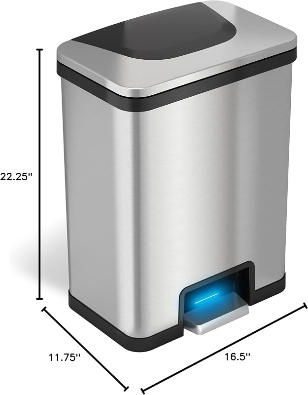 Cubo basura acero inox 13gal sensor pasos filtro olor