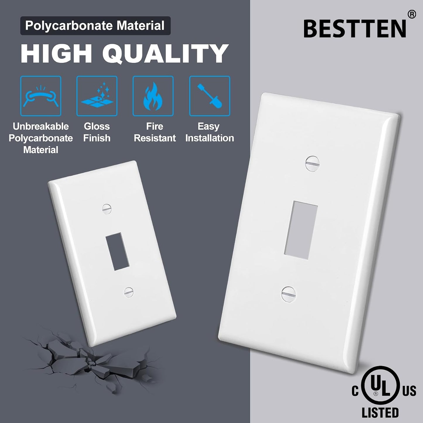 Placa interruptor luz 1 banda poliester cert UL blanco pack 50