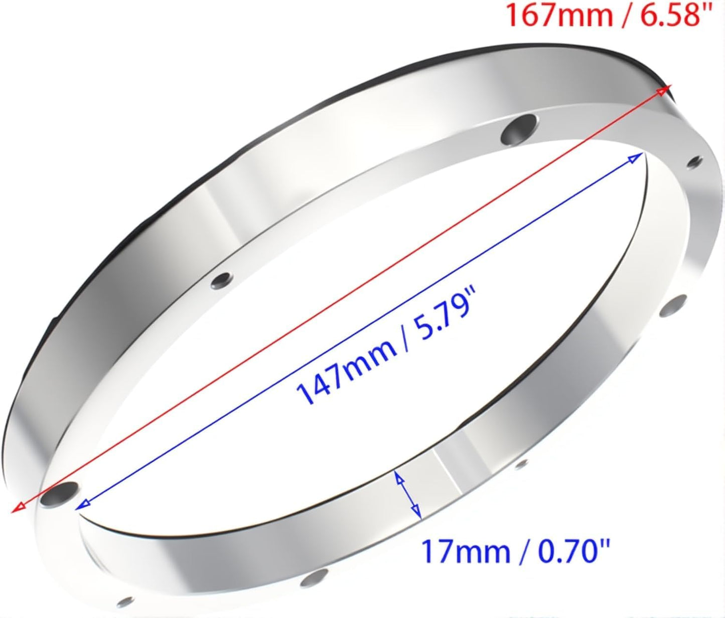 2 Espaciadores Altavoz Aluminio 6.5" Soporte Anillo Plateado