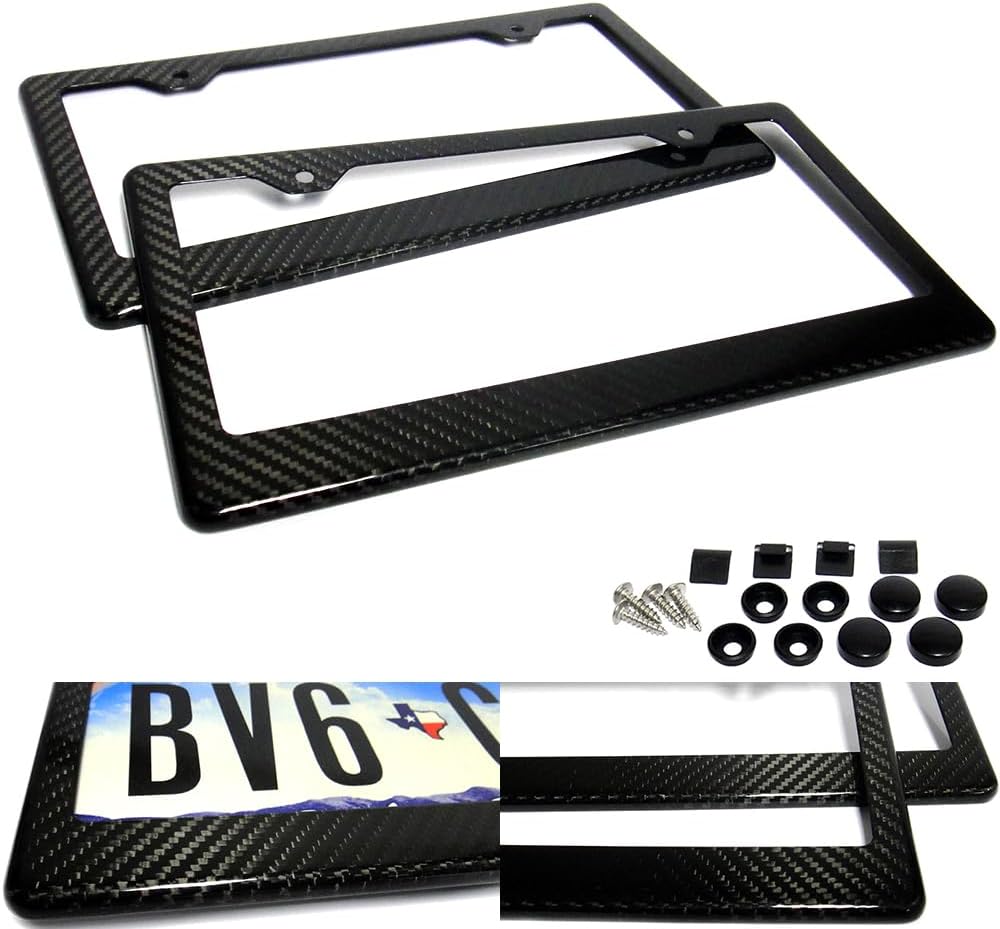 2 Pzas Marco Placa Matrícula USA Fibra Carbono Negro