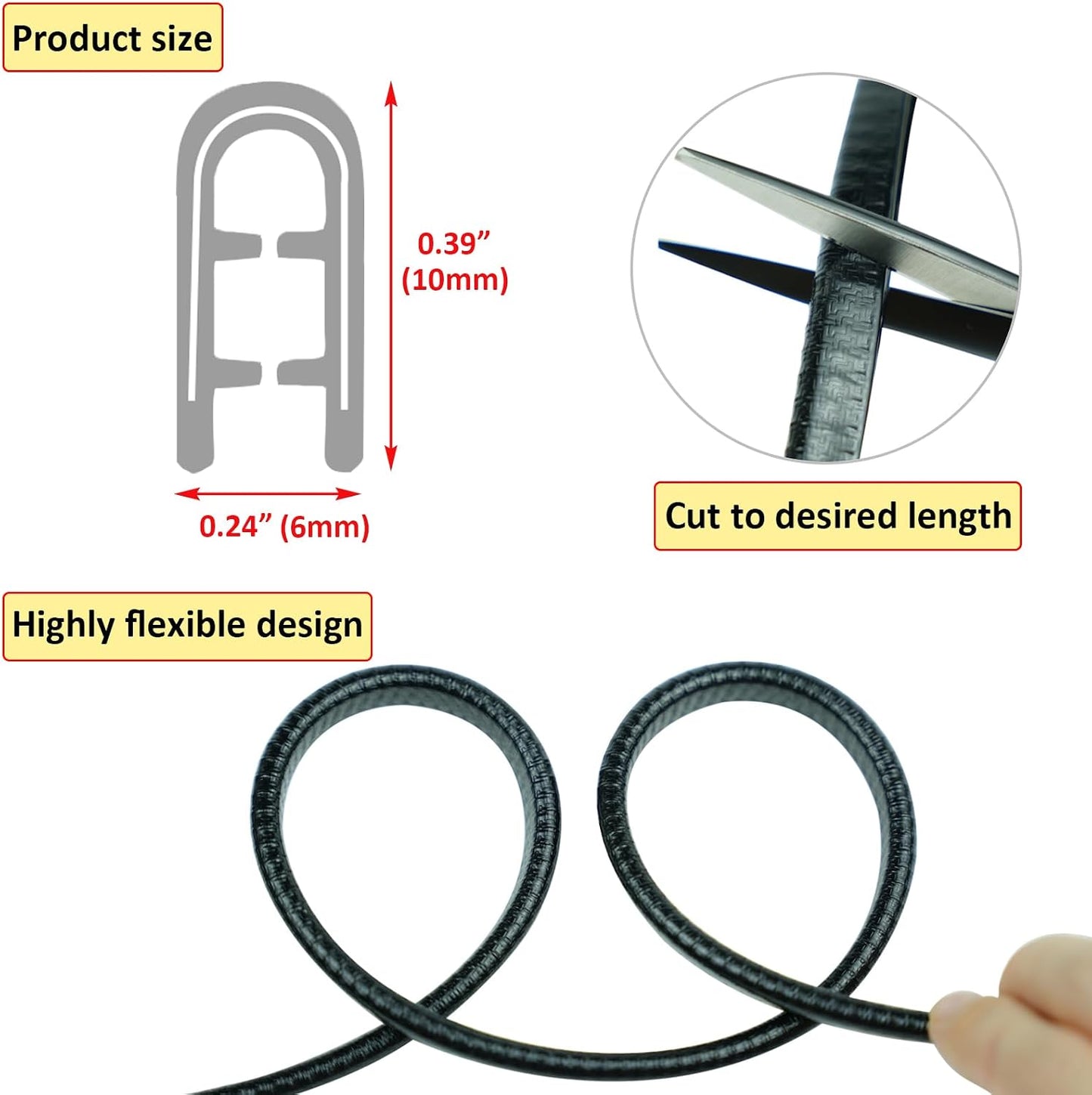 Protectores puerta coche goma con clips negro 10m