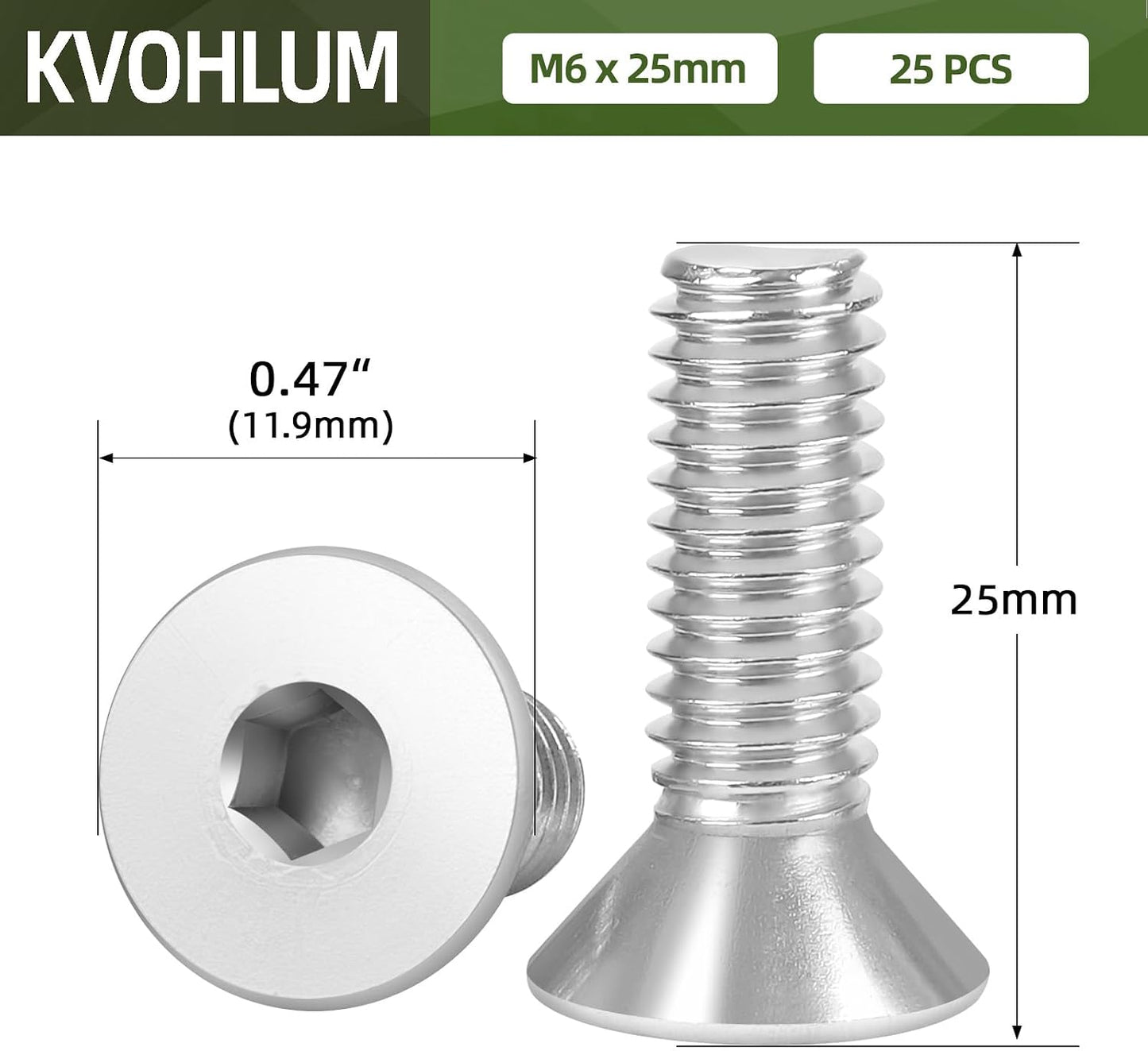 25 Pzas Perno M6x25mm Acero Inox 304 con Tuercas