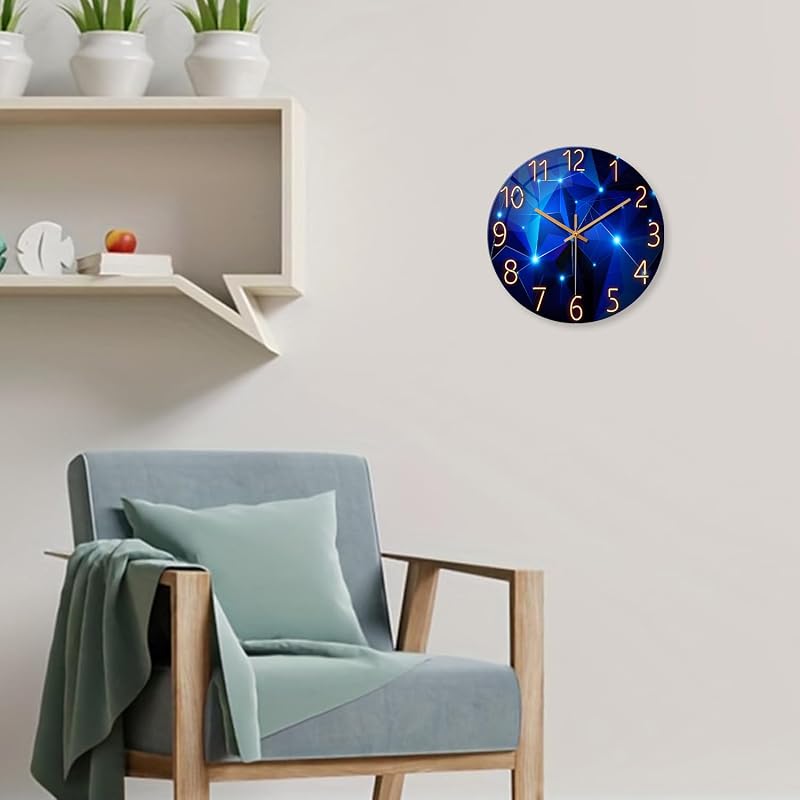 Reloj pared azul decorativo vidrio redondo 12pulg silencioso