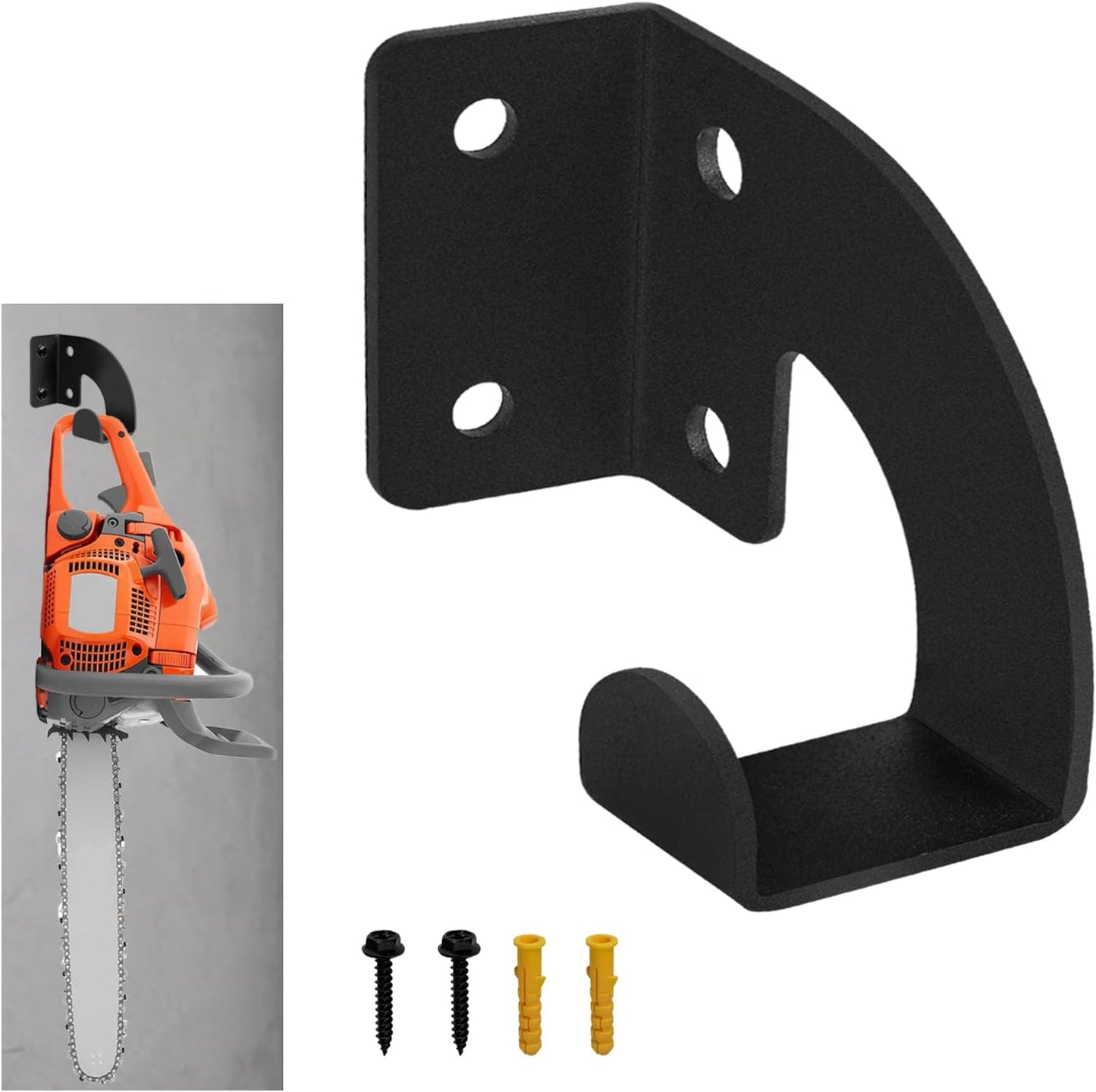 Soporte motosierra metal negro para garaje
