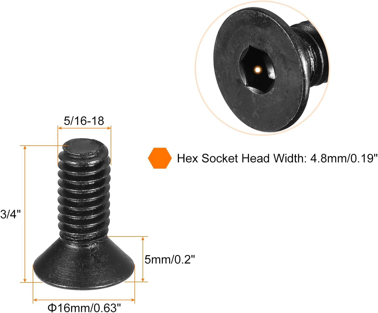 Tornillos cabeza plana 5/16-18x3/4 acero carbono grado 10.9