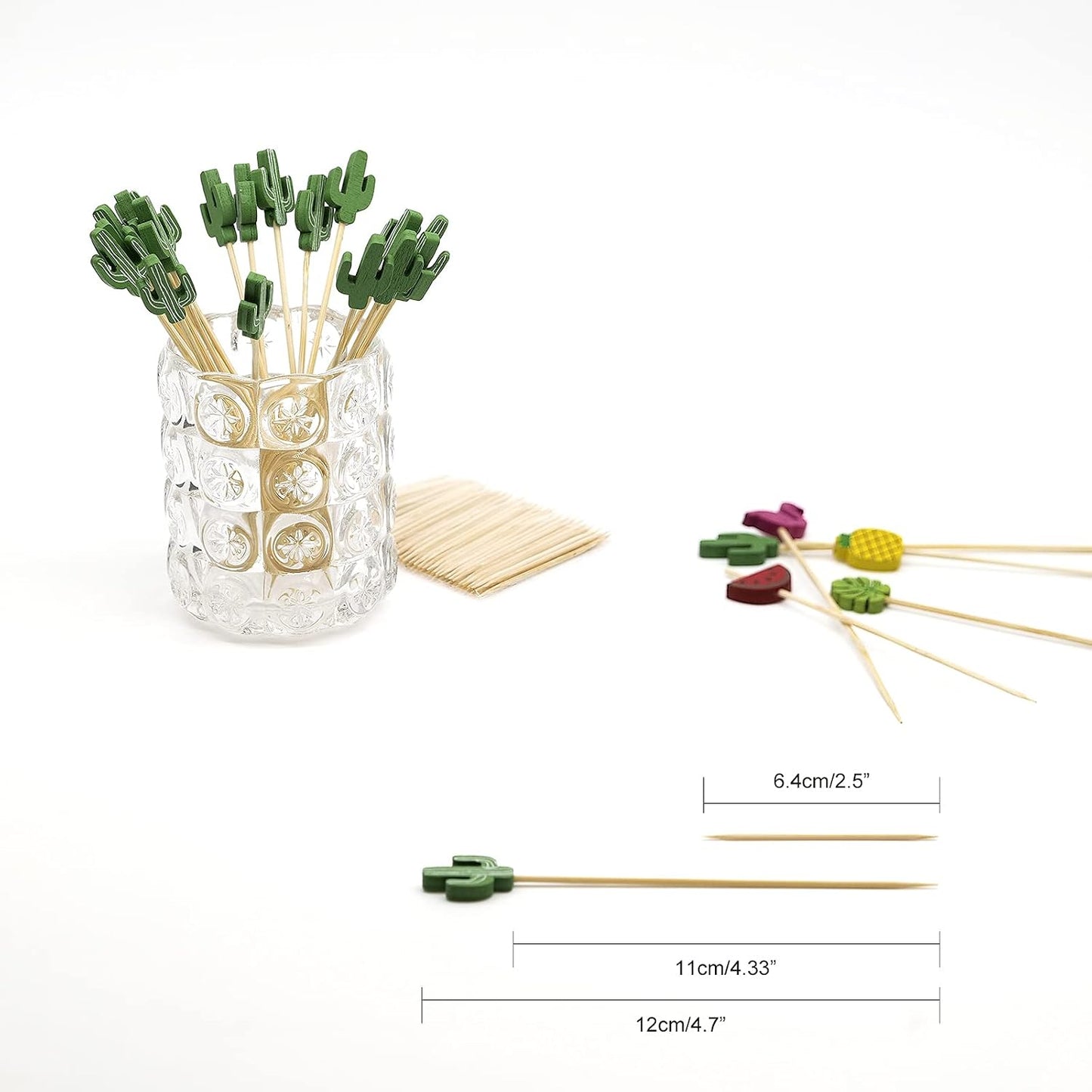 Palillos cactus verdes 5pulg para aperitivos decorativos