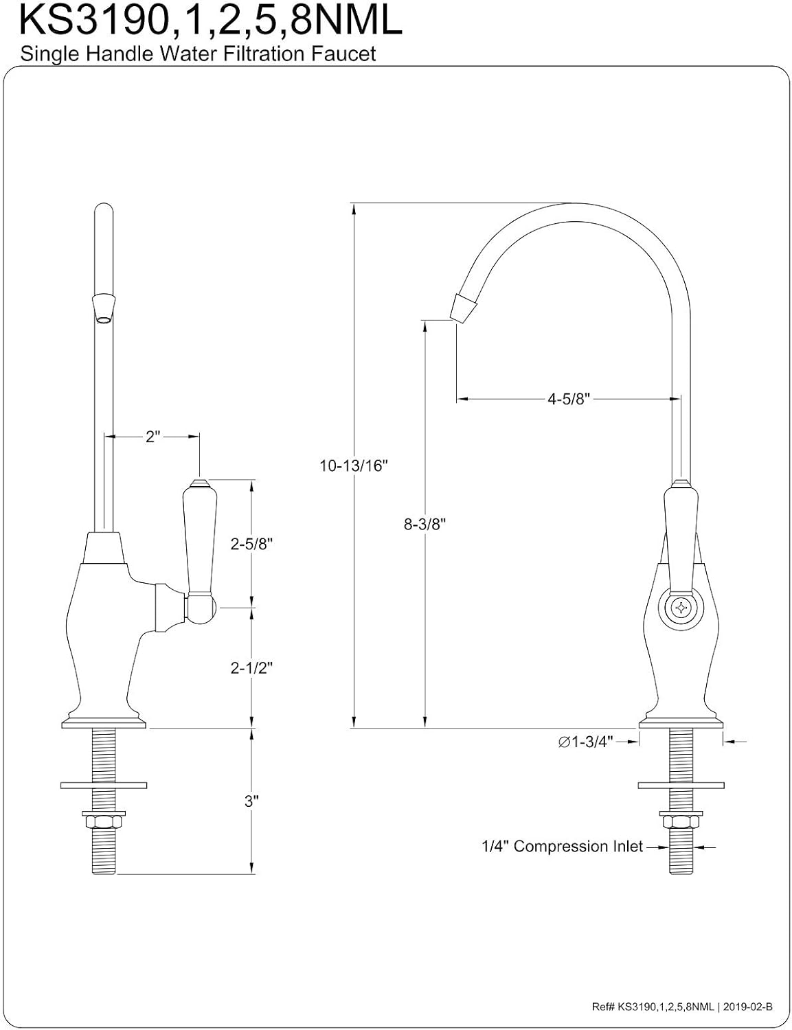 Llave filtración agua 1/4 giro KB Magellan KS3191NML