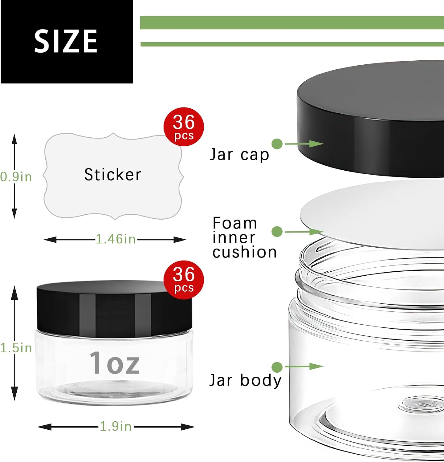 36 Pzas Tarros Plástico 1oz Con Tapas Cosméticos Reutilizables