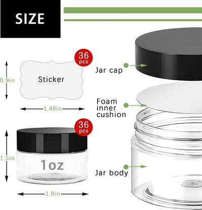 36 Pzas Tarros Plástico 1oz Con Tapas Cosméticos Reutilizables