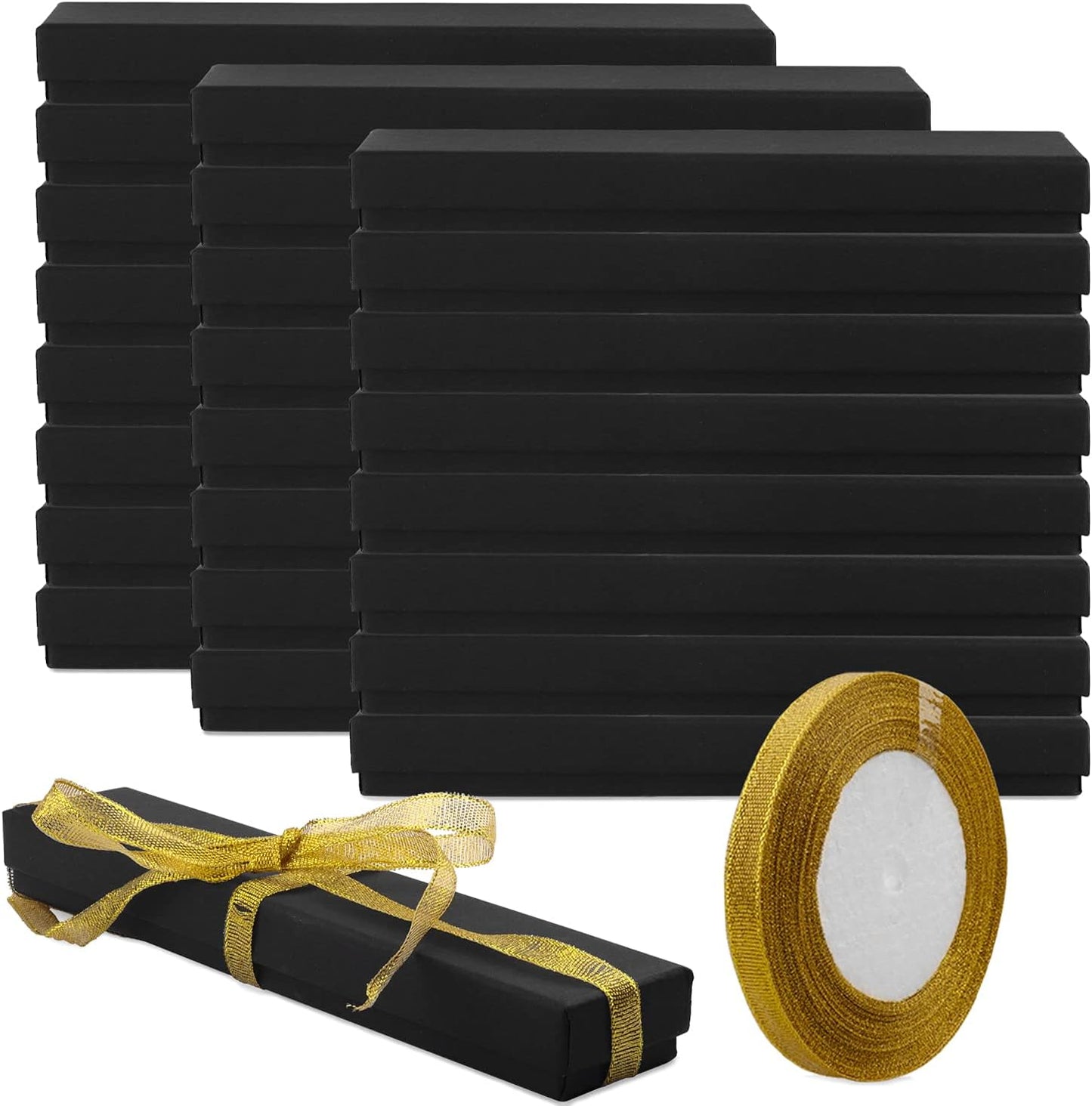 Set 24 cajas regalo cartón relleno algodón 8.2" negro